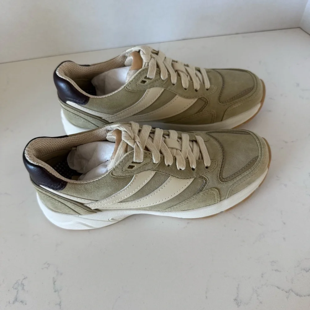 Vince Golden Gate Suede & Leather Runner Sneakers | Flax/Bordeaux | Size 6